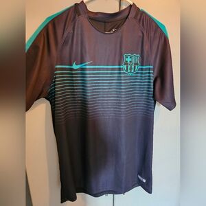 Nike FC Barcelona Black and Teal Striped Shirt